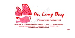 Scanned takeaway menu for Ha Long Bay Vietnamese Restaurant