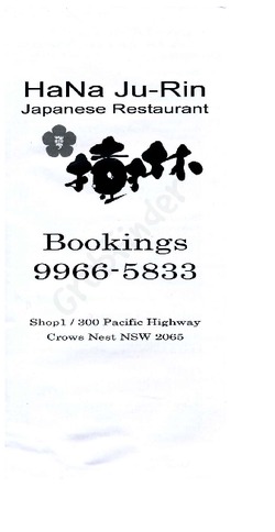 Scanned takeaway menu for HaNa Ju-Rin Japanese