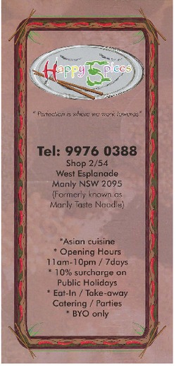 Scanned takeaway menu for Happy Spices