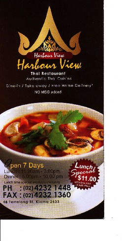 Scanned takeaway menu for Harbour View Thai Restaurant