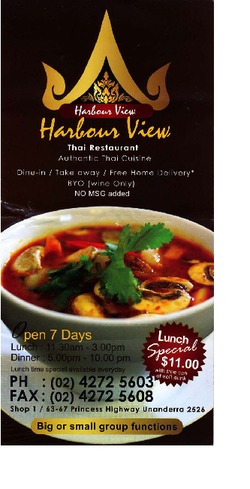 Scanned takeaway menu for Harbour View Thai
