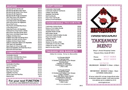 Scanned takeaway menu for Hingston Chinese Restaurant