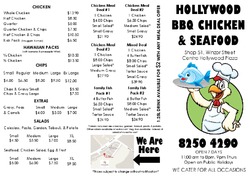 Scanned takeaway menu for Hollywood BBQ Chicken & Seafood