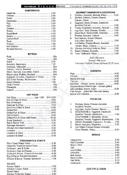 Scanned takeaway menu for Homebush Ricoza Caffe