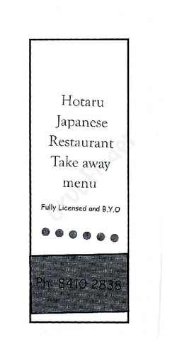 Scanned takeaway menu for Hotaru Japanese Restaurant