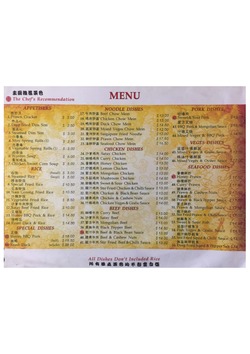 Scanned takeaway menu for Humpty Doo Chinese