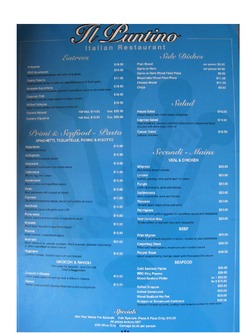 Scanned takeaway menu for Il Puntino Restaurant