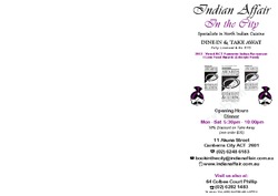 Scanned takeaway menu for Indian Affair in the City