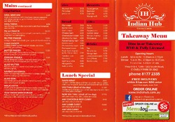 Scanned takeaway menu for Indian Hub