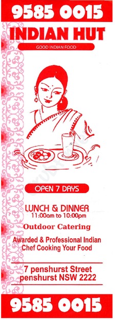 Scanned takeaway menu for Indian Hut