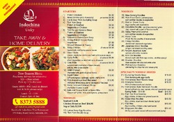Scanned takeaway menu for Indochina Thai Restaurant