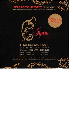 Scanned takeaway menu for Iyara Thai
