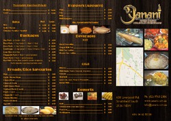Scanned takeaway menu for Janani
