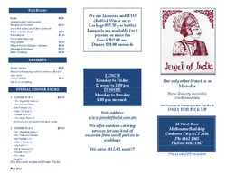 Scanned takeaway menu for Jewel of India