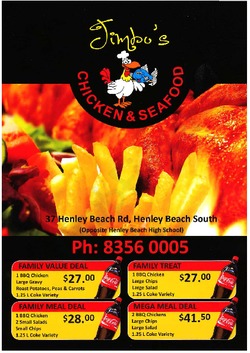 Scanned takeaway menu for Jimbos Chicken & Seafood