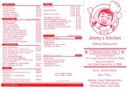 Scanned takeaway menu for Jimmy’s Kitchen Chinese Restaurant