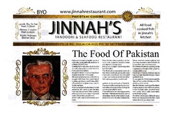 Scanned takeaway menu for Jinnah’s Tandoori And Seafood Restaurant