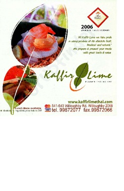 Scanned takeaway menu for Kaffir Lime Thai