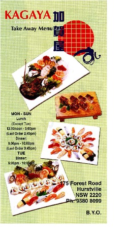 Scanned takeaway menu for Kagaya Japanese Restaurant