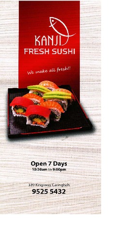Scanned takeaway menu for Kanji Fresh Sushi