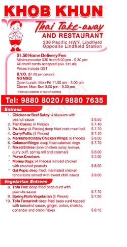 Scanned takeaway menu for Khob Khun Thai