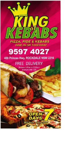 Scanned takeaway menu for King of Kebabs