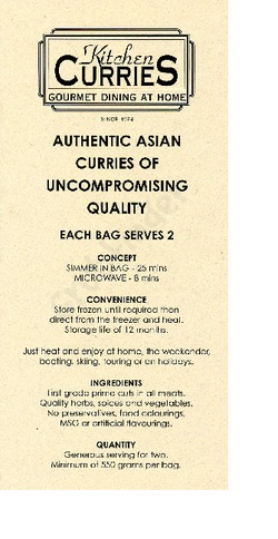 Scanned takeaway menu for Kitchen Curries