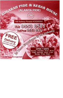 Scanned takeaway menu for Kogarah Pide & Kebab House
