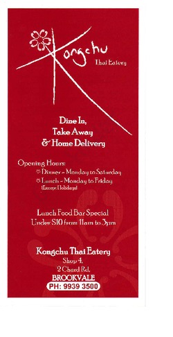 Scanned takeaway menu for Kongchu Thai Eatery