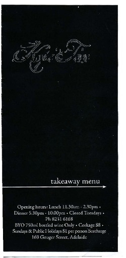 Scanned takeaway menu for Kopi Tim