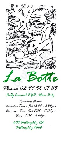 Scanned takeaway menu for La Botte