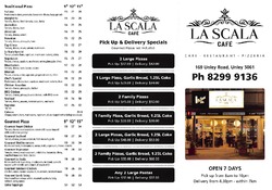 Scanned takeaway menu for La Scala Cafe