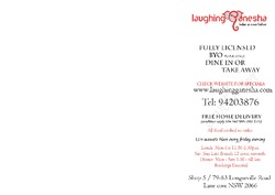 Scanned takeaway menu for Laughing Ganesha