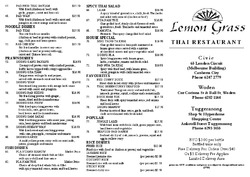 Scanned takeaway menu for Lemon Grass Thai Restaurant