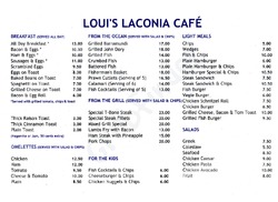 Scanned takeaway menu for Loui’s Laconia Cafe