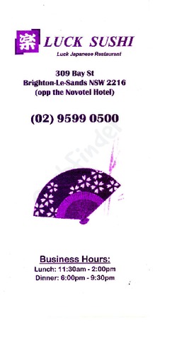 Scanned takeaway menu for Luck Sushi