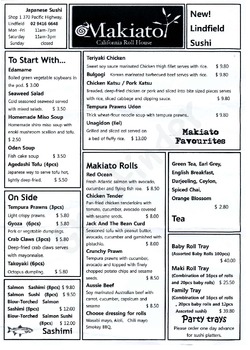 Scanned takeaway menu for Makiato
