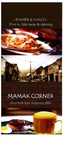 Scanned takeaway menu for Mamak Corner