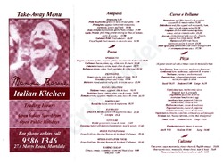 Scanned takeaway menu for Mamma Barone Italian Restaurant