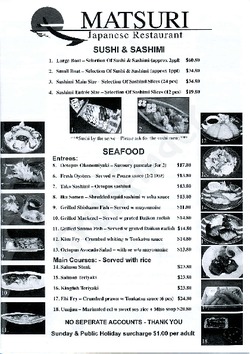 Scanned takeaway menu for Matsuri