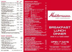 Scanned takeaway menu for Mediterranean Cafe