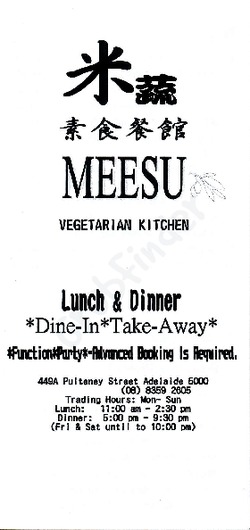 Scanned takeaway menu for Meesu Vegetarian Kitchen