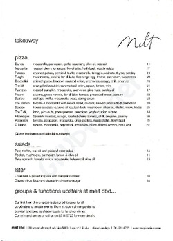 Scanned takeaway menu for Melt CBD