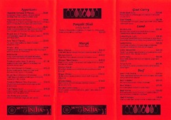 Scanned takeaway menu for Memories of India