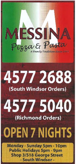 Scanned takeaway menu for Messina Pizza & Pasta