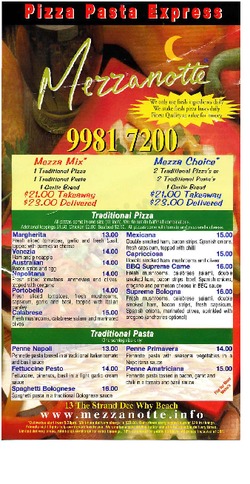 Scanned takeaway menu for Mezzanotte Caffe