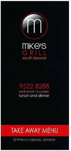 Scanned takeaway menu for Mikes Grill – South Bound