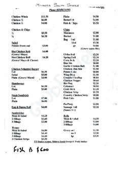 Scanned takeaway menu for Mildura South Store