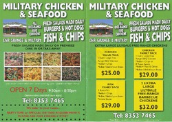 Scanned takeaway menu for Military Chicken & Seafood
