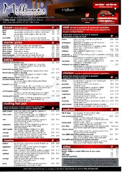 Scanned takeaway menu for Millone’s Ristorante & Bar